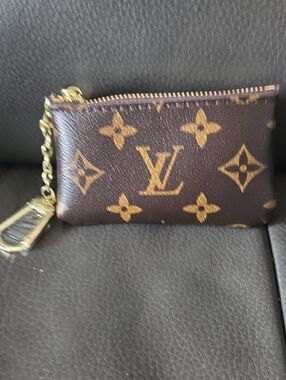 Monogram Key Pouch in Brown and Gold Hardware